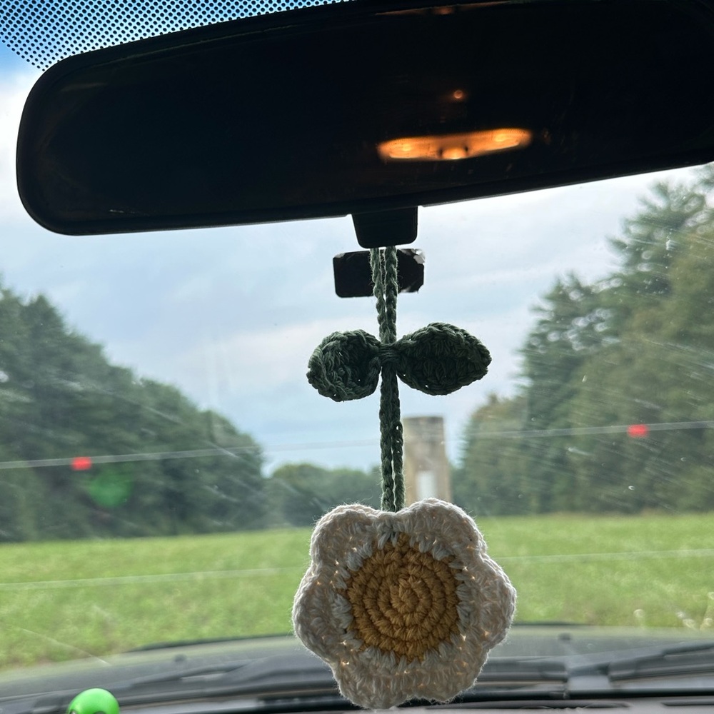 Crochet flower car hanger